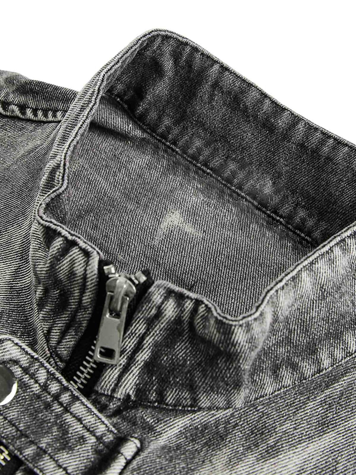 Hip-Hop Distressed Washed Printed Denim Jacket