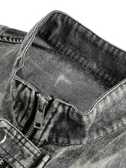 Hip-Hop Distressed Washed Printed Denim Jacket