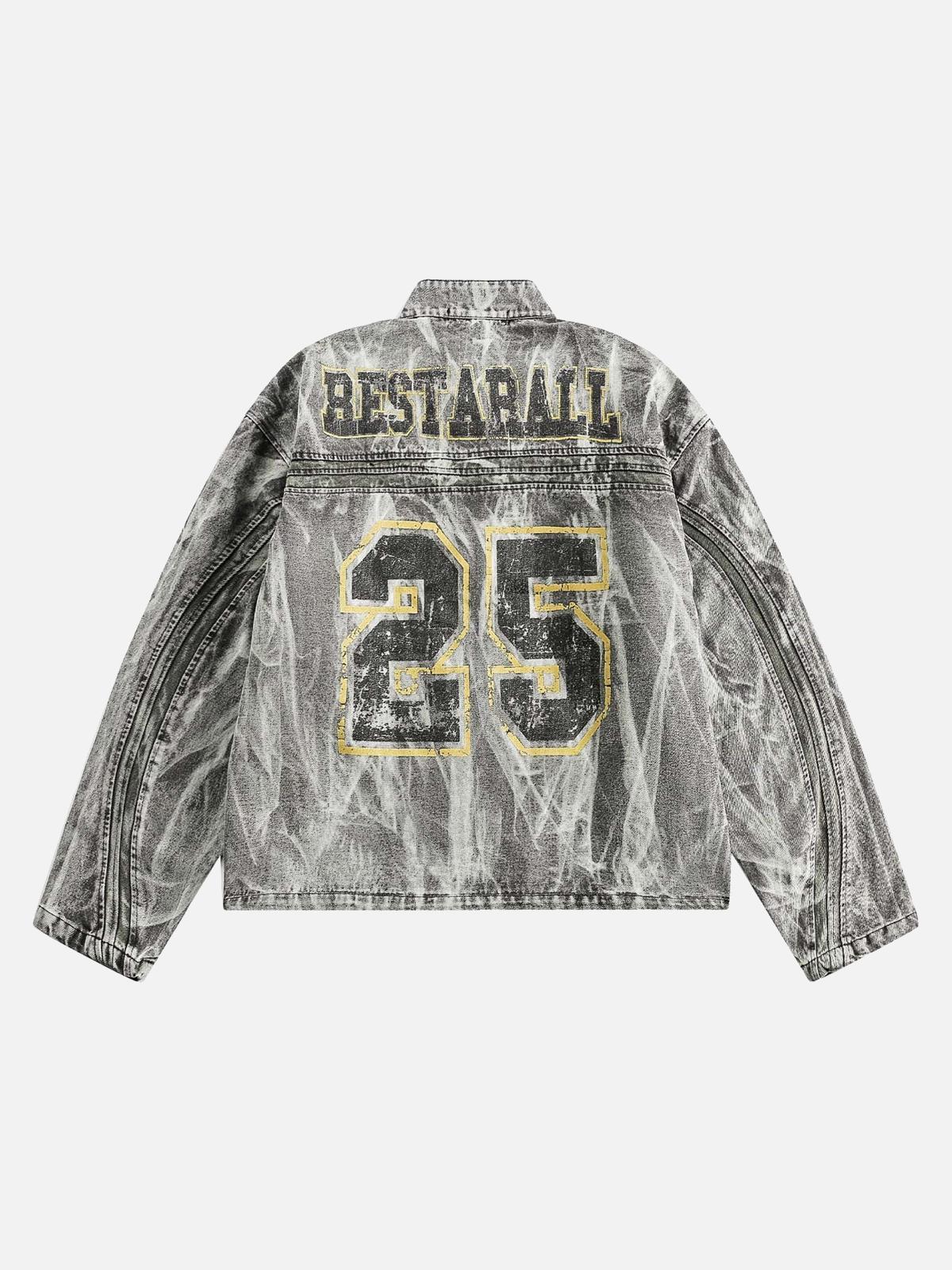 Hip-Hop Distressed Washed Printed Denim Jacket