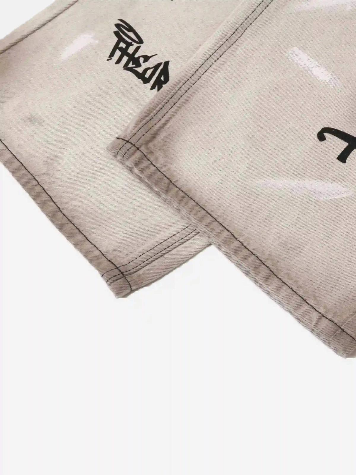 Hip-Hop Graffiti Distressed Jeans