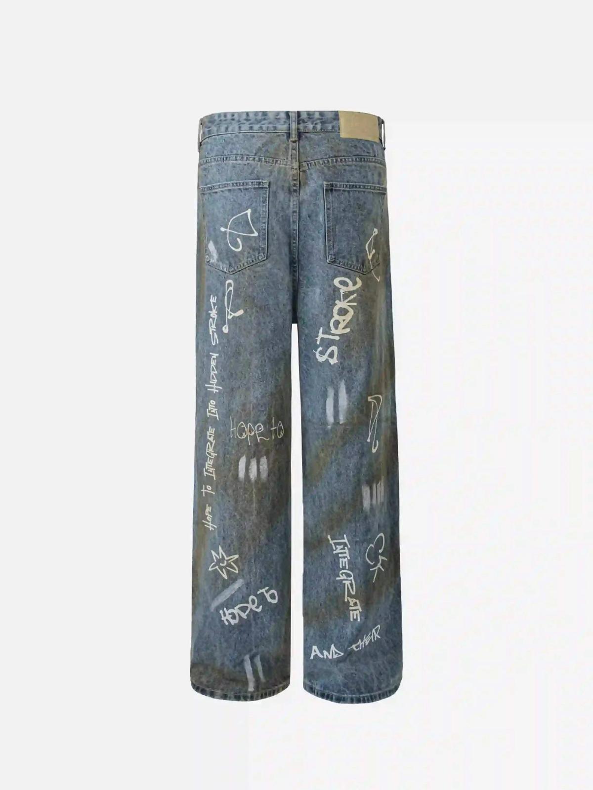 Hip-Hop Graffiti Distressed Jeans