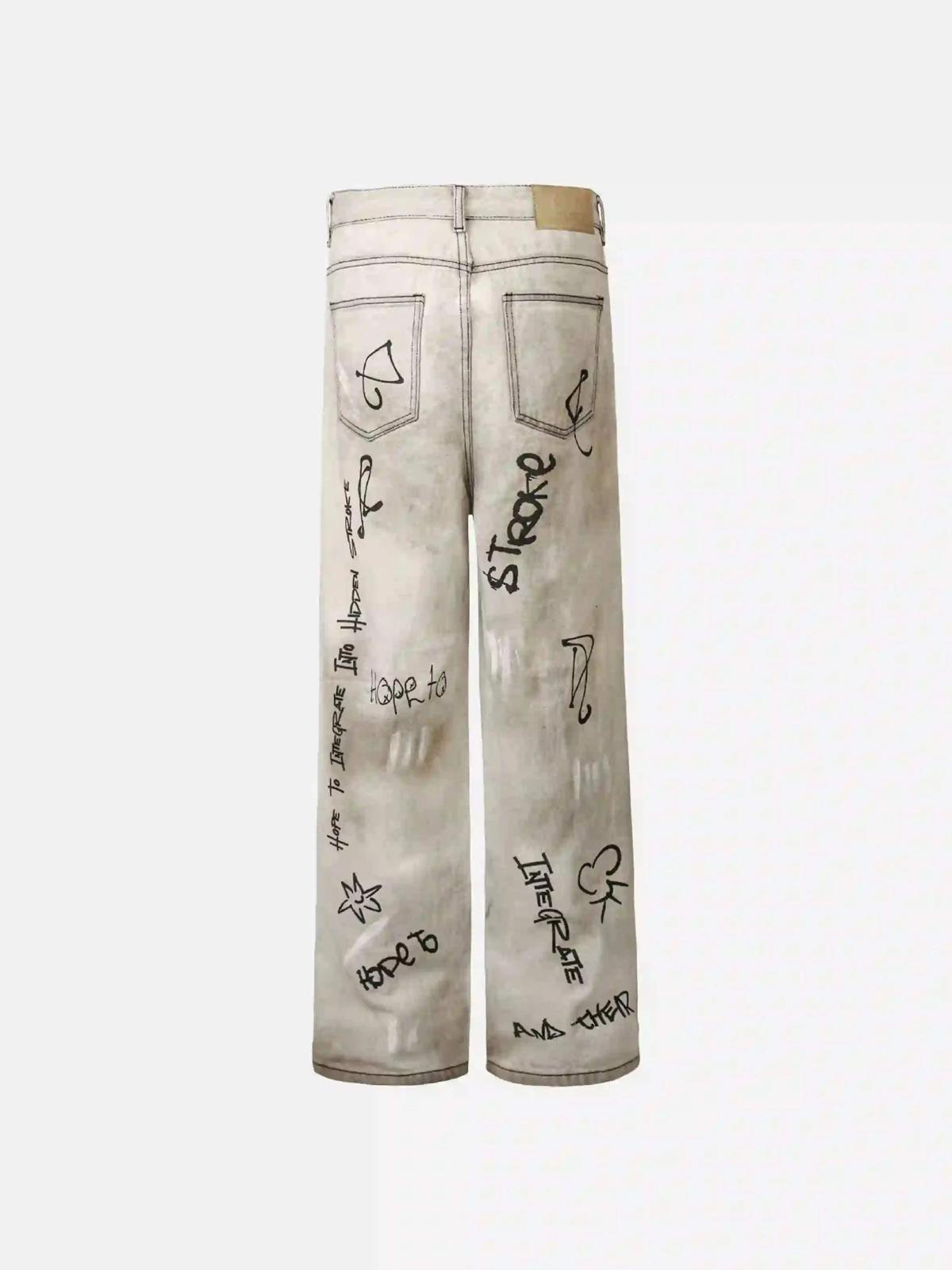 Hip-Hop Graffiti Distressed Jeans