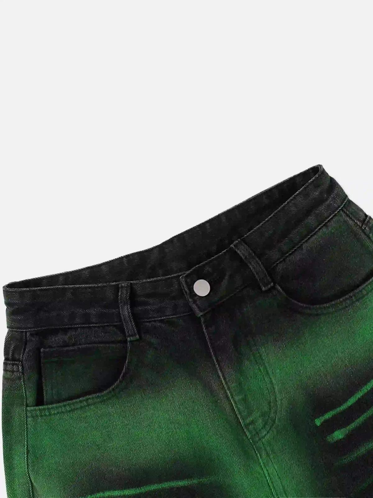 Hip-Hop Green Hand-Painted Dirty Jeans