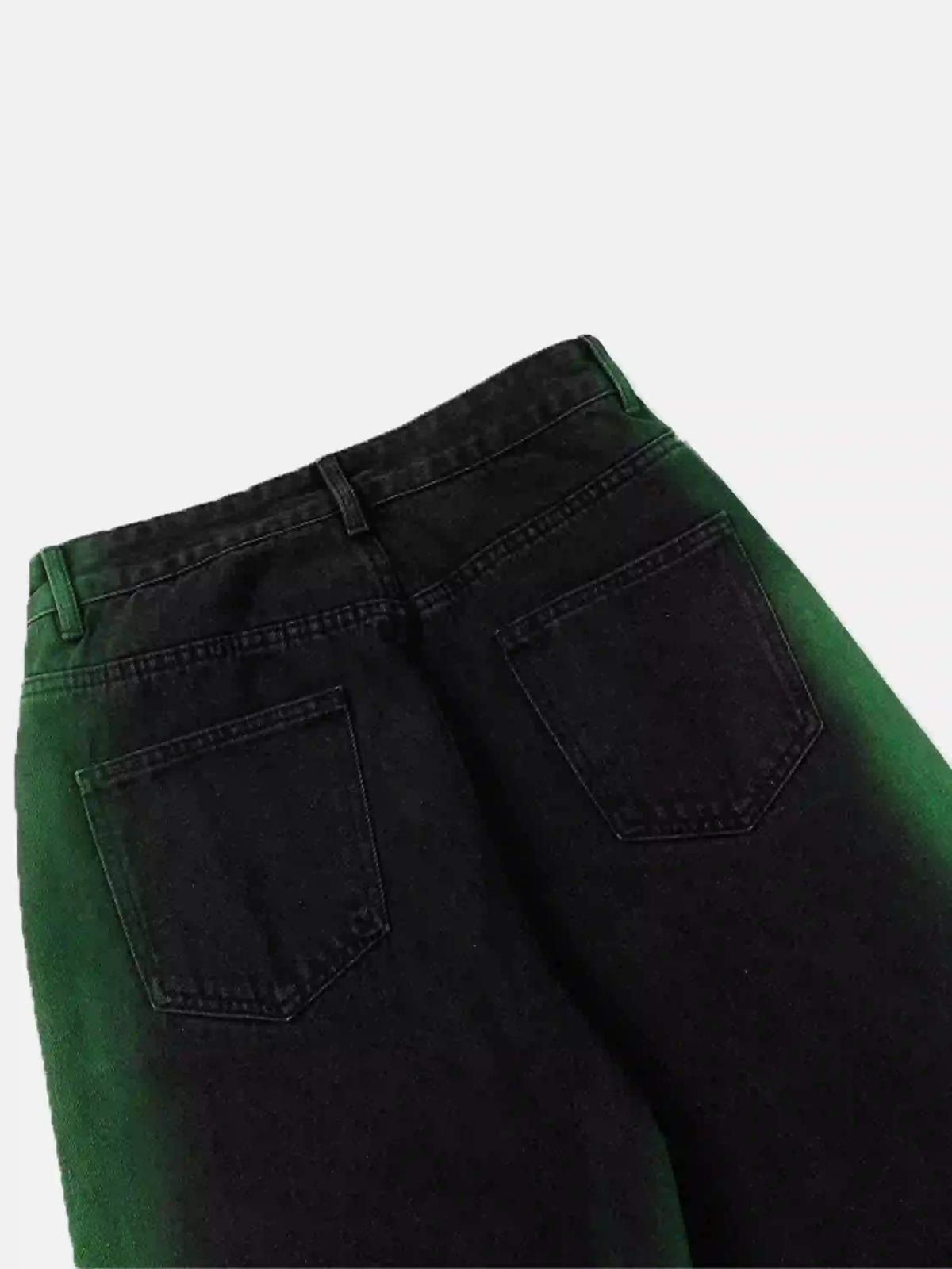 Hip-Hop Green Hand-Painted Dirty Jeans