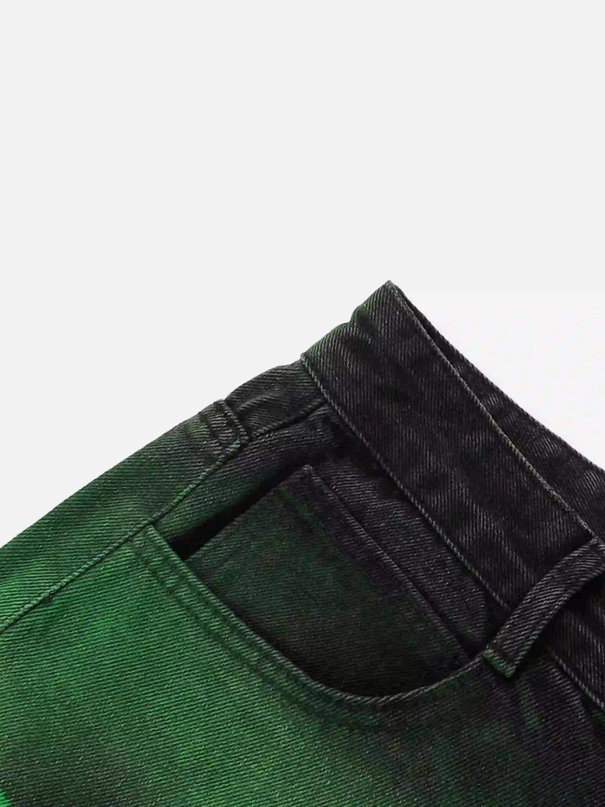 Hip-Hop Green Hand-Painted Dirty Jeans