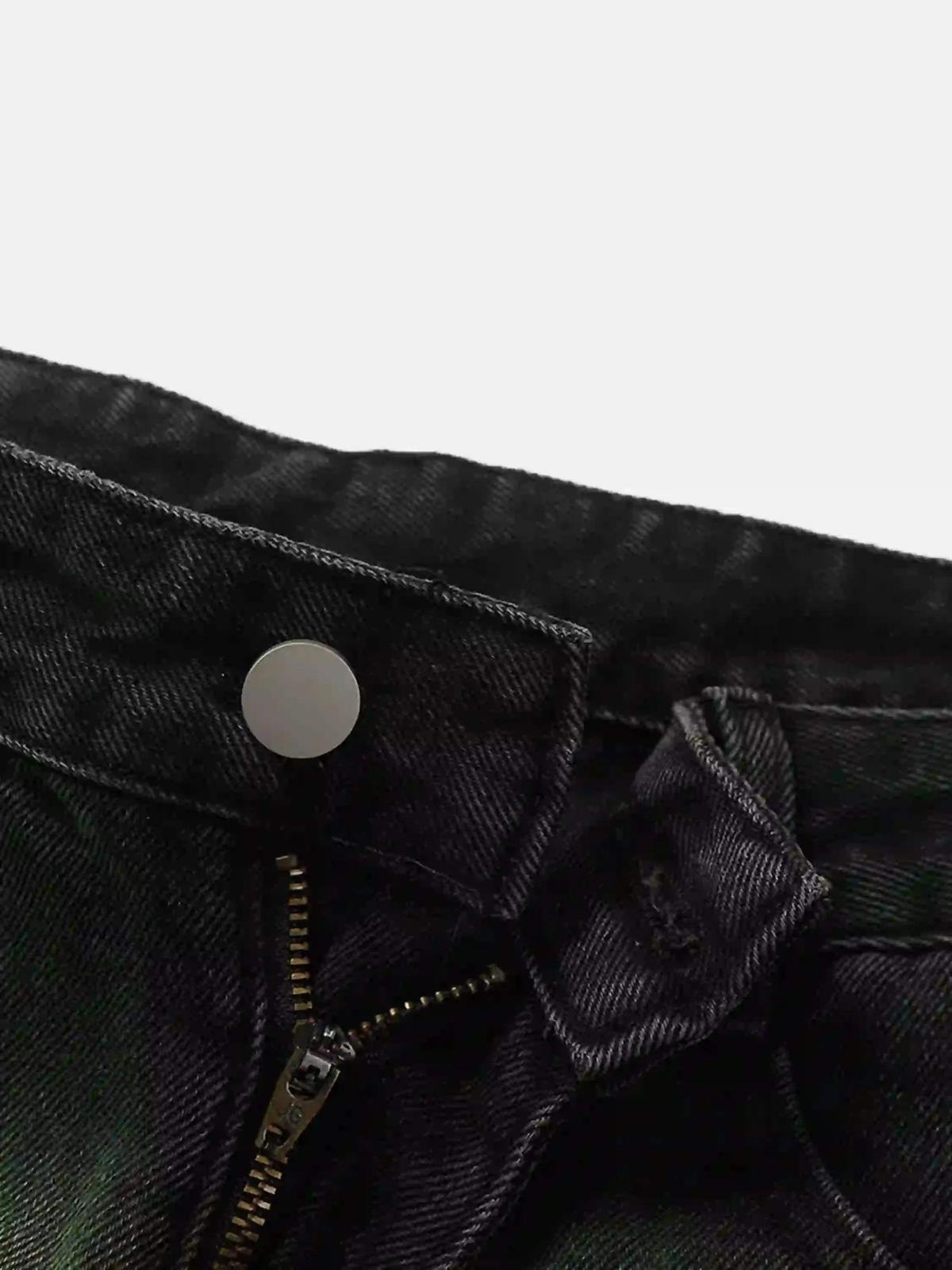 Hip-Hop Green Hand-Painted Dirty Jeans