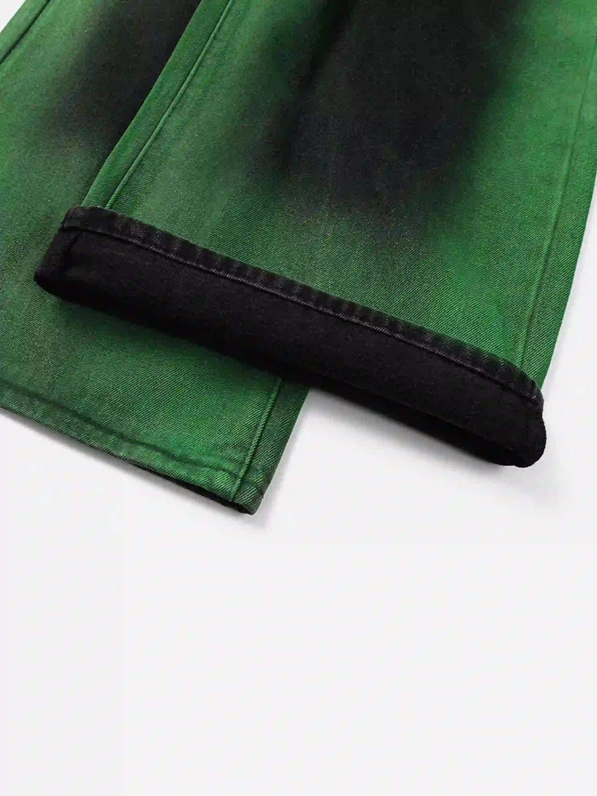 Hip-Hop Green Hand-Painted Dirty Jeans