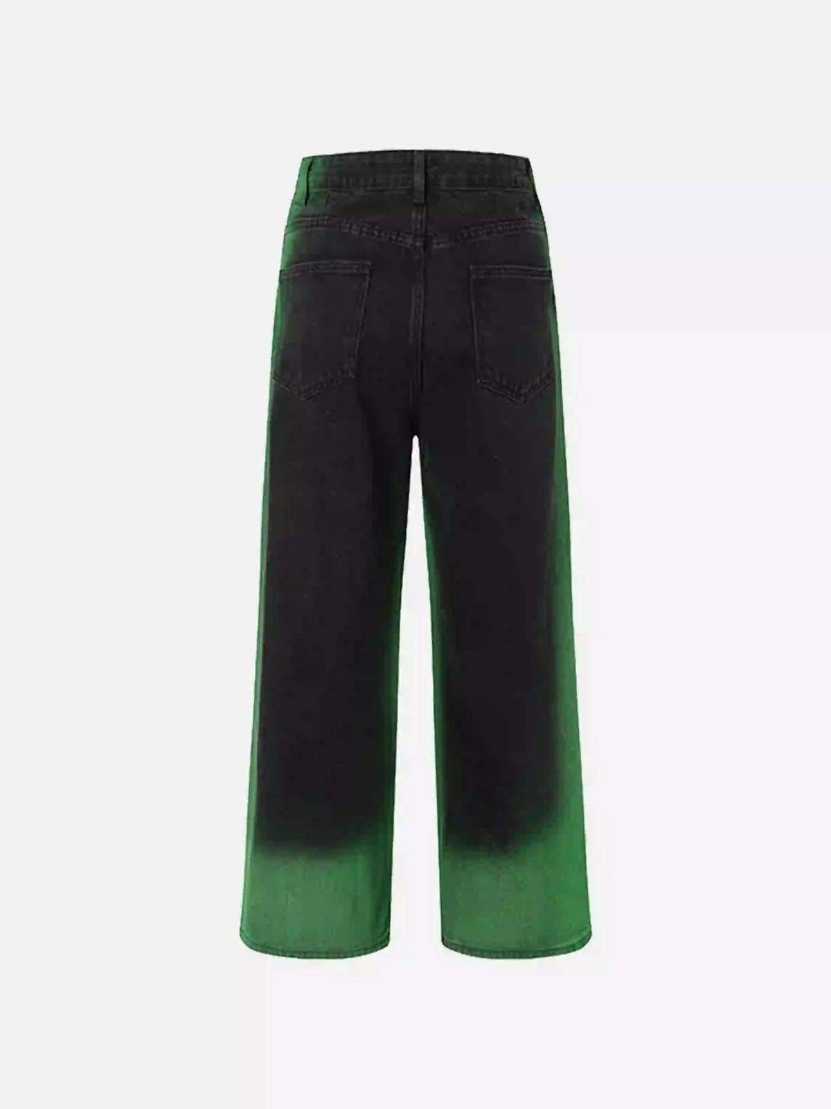 Hip-Hop Green Hand-Painted Dirty Jeans
