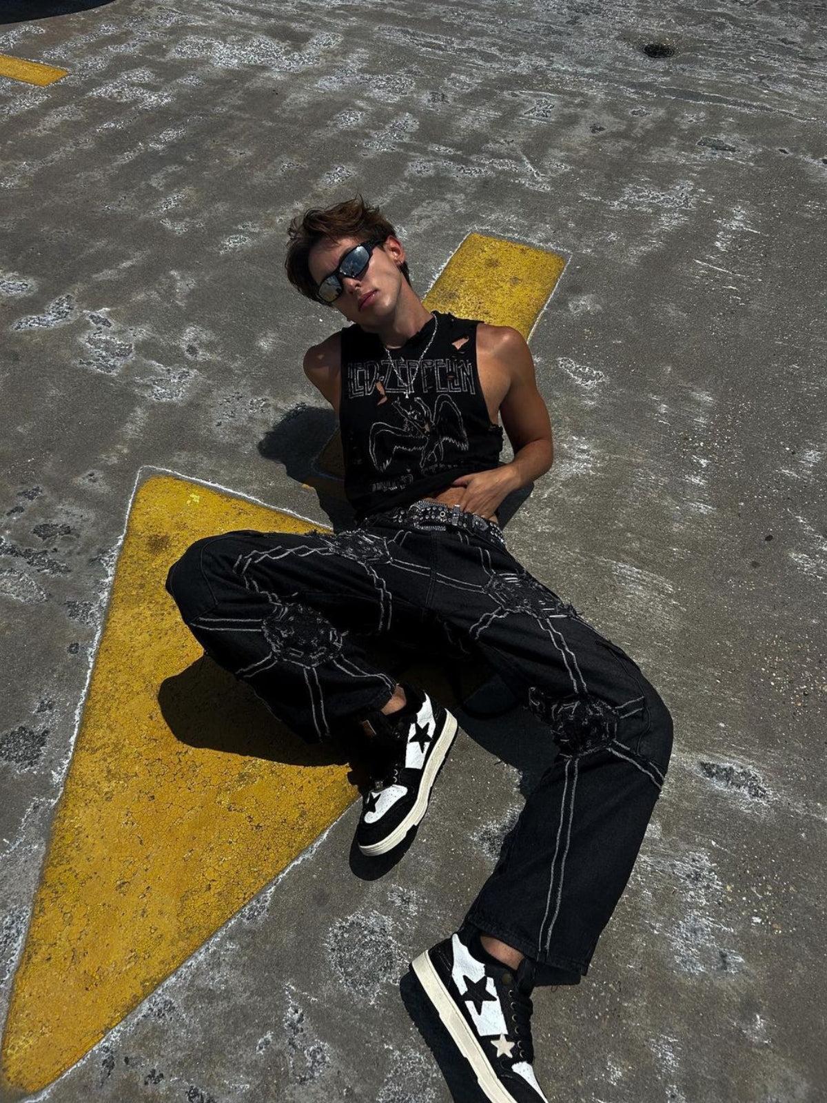 Hip-Hop High Street Spider Web Jeans
