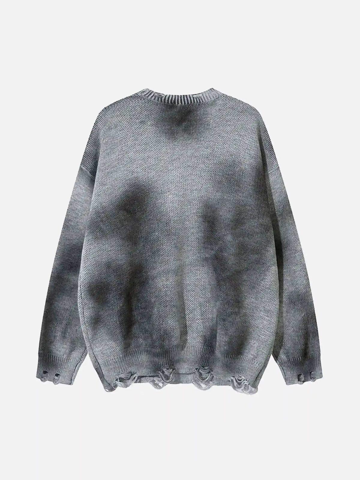 Hip-Hop Lazy Style Butterfly Jacquard Ripped Sweater