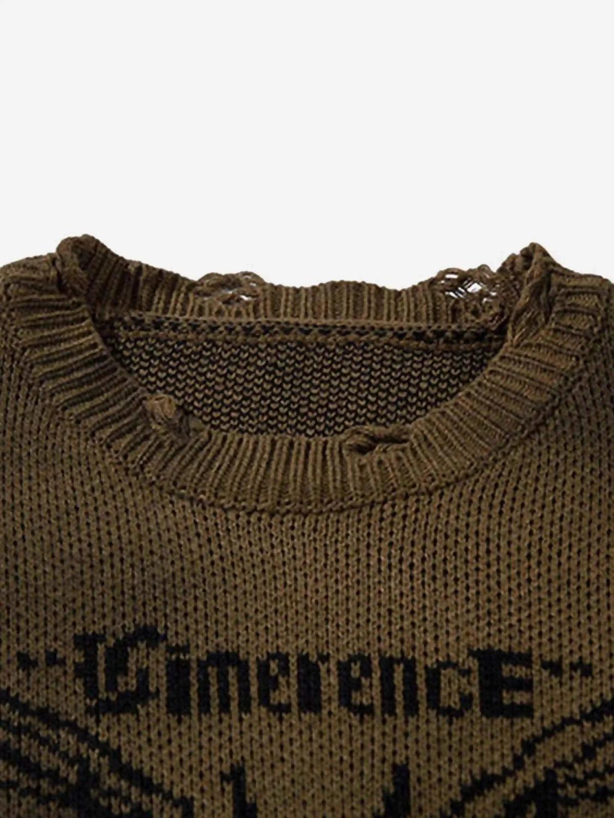 Hip-Hop Lazy Style Butterfly Jacquard Ripped Sweater