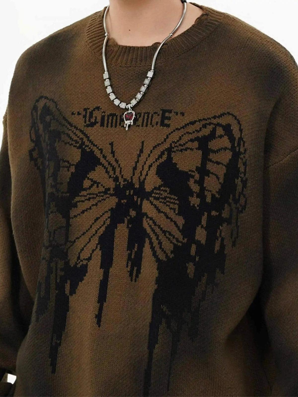 Hip-Hop Lazy Style Butterfly Jacquard Ripped Sweater