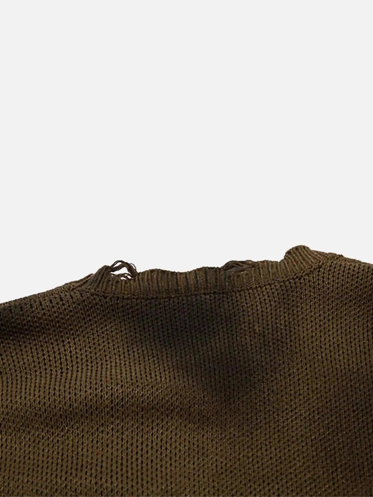 Hip-Hop Lazy Style Butterfly Jacquard Ripped Sweater