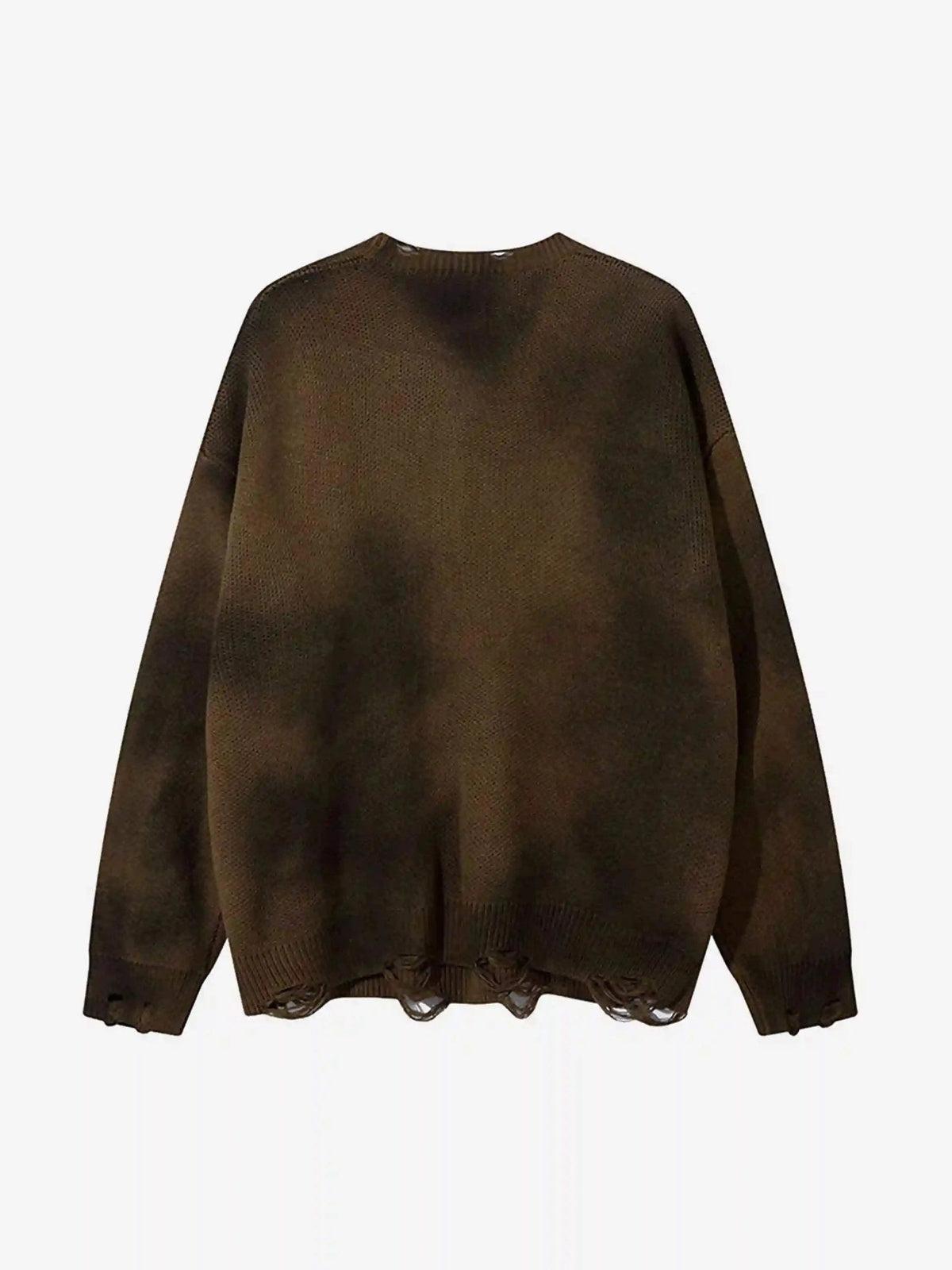 Hip-Hop Lazy Style Butterfly Jacquard Ripped Sweater