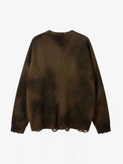 Hip-Hop Lazy Style Butterfly Jacquard Ripped Sweater