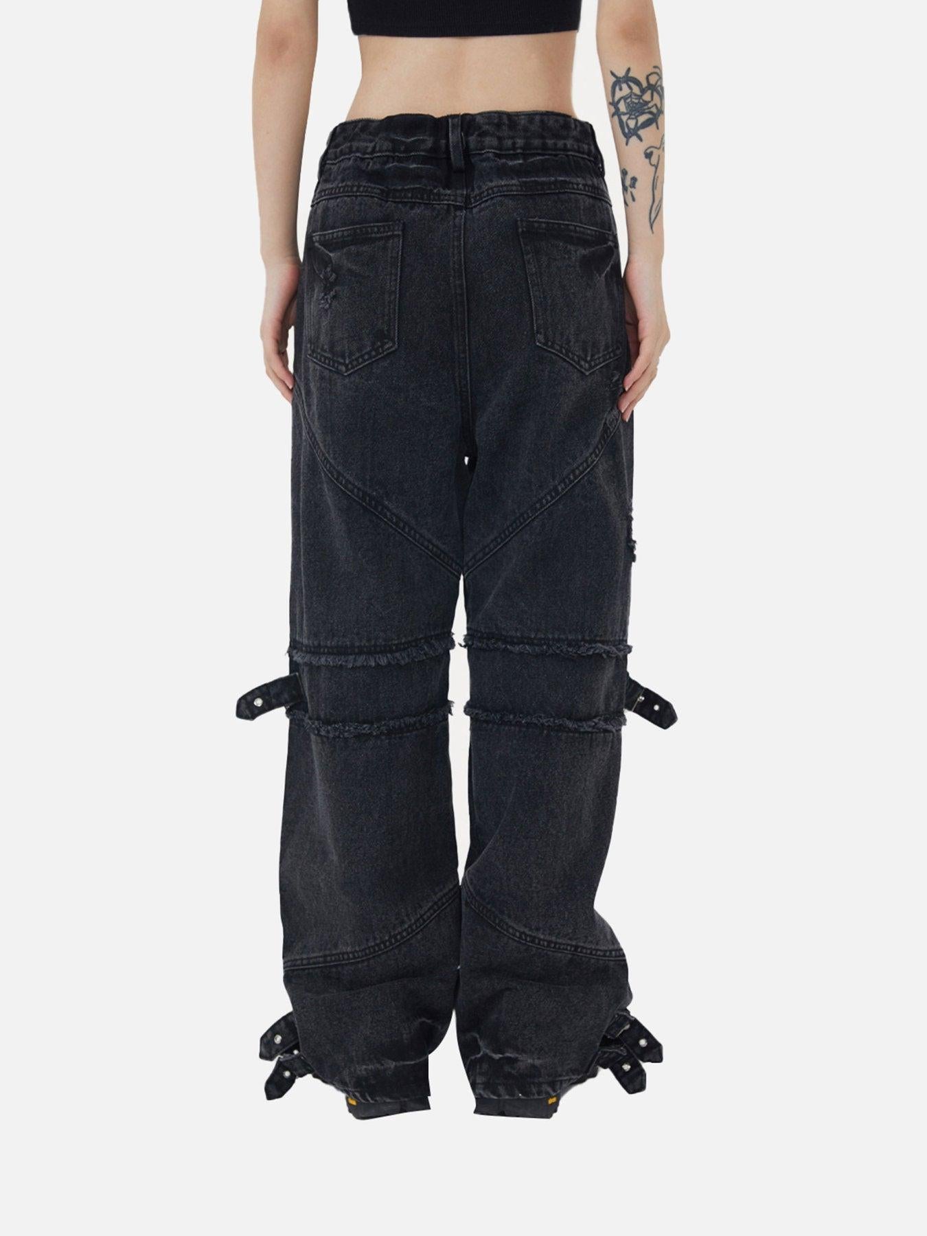 Hip-Hop Retro Wash Denim Straight-Leg Pants
