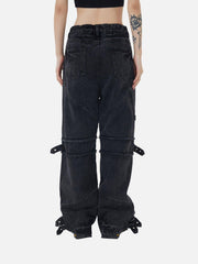 Hip-Hop Retro Wash Denim Straight-Leg Pants