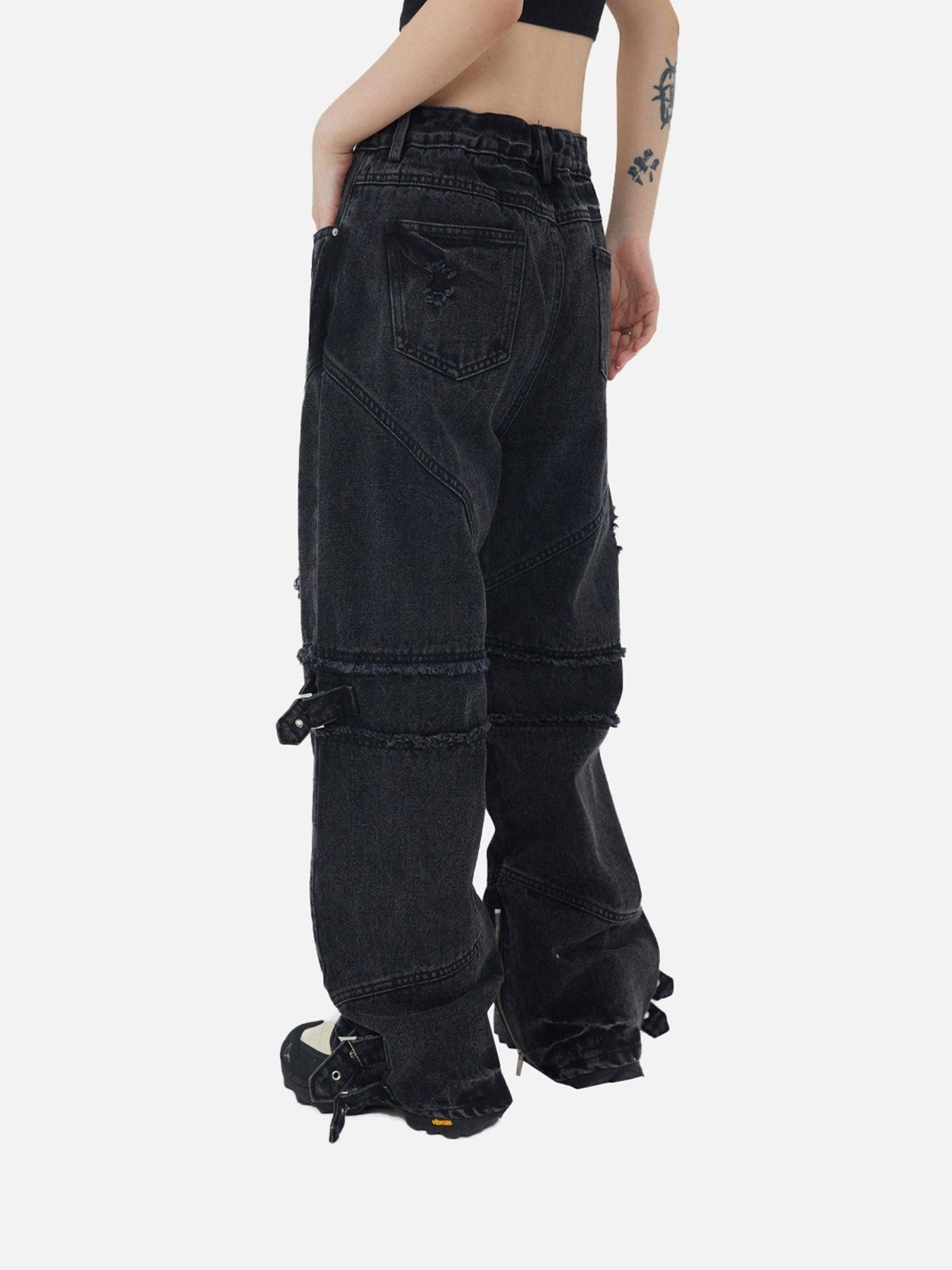 Hip-Hop Retro Wash Denim Straight-Leg Pants
