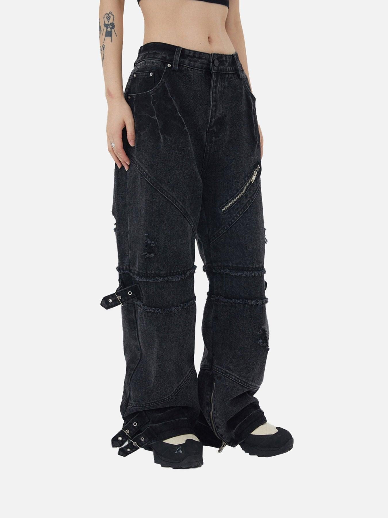 Hip-Hop Retro Wash Denim Straight-Leg Pants