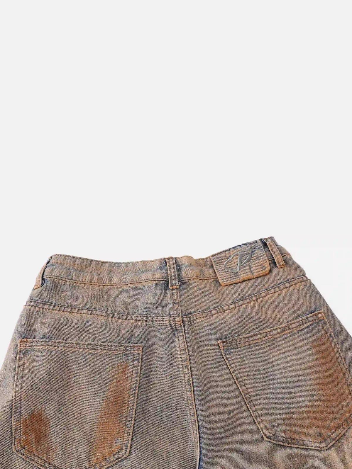 Hip-Hop Ripped Mud-Dyed Jeans