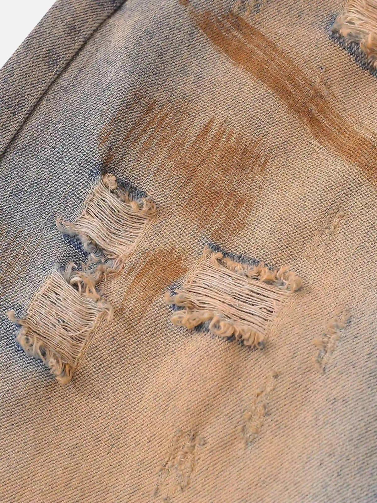 Hip-Hop Ripped Mud-Dyed Jeans