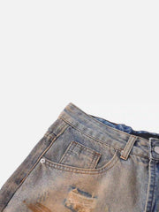 Hip-Hop Ripped Mud-Dyed Jeans