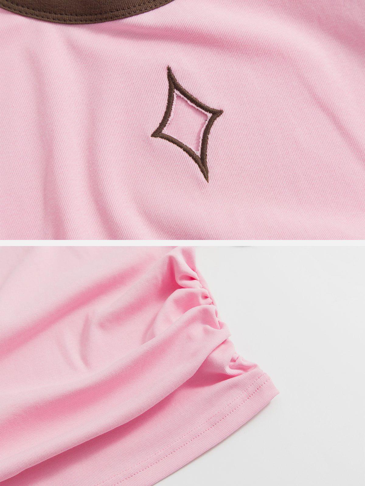Hollow Embroidery Pleating Tee
