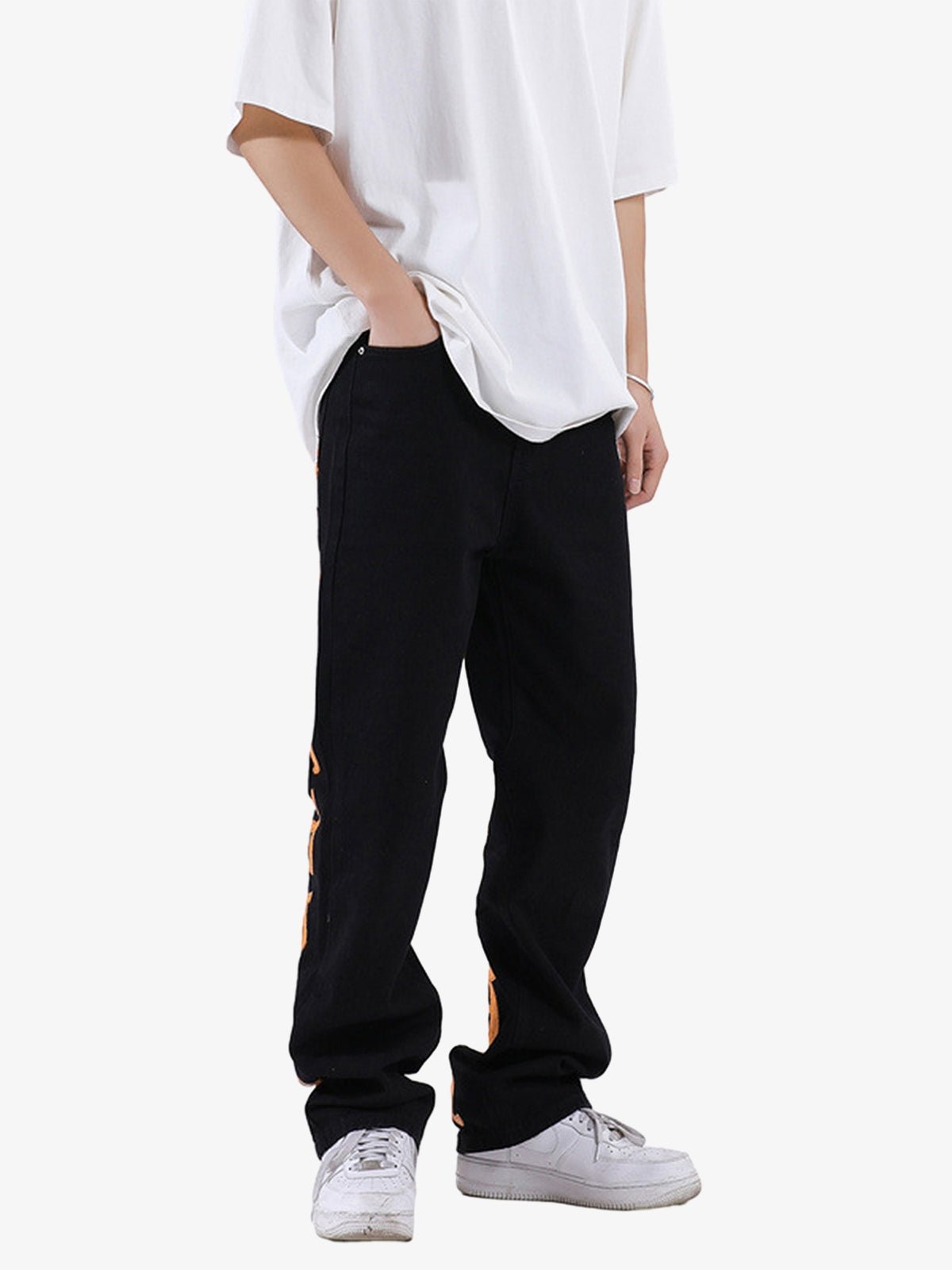 Burning Text Embroidered Letters Jeans