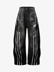 Street Stripe Dirty Dye Barrel Jeans