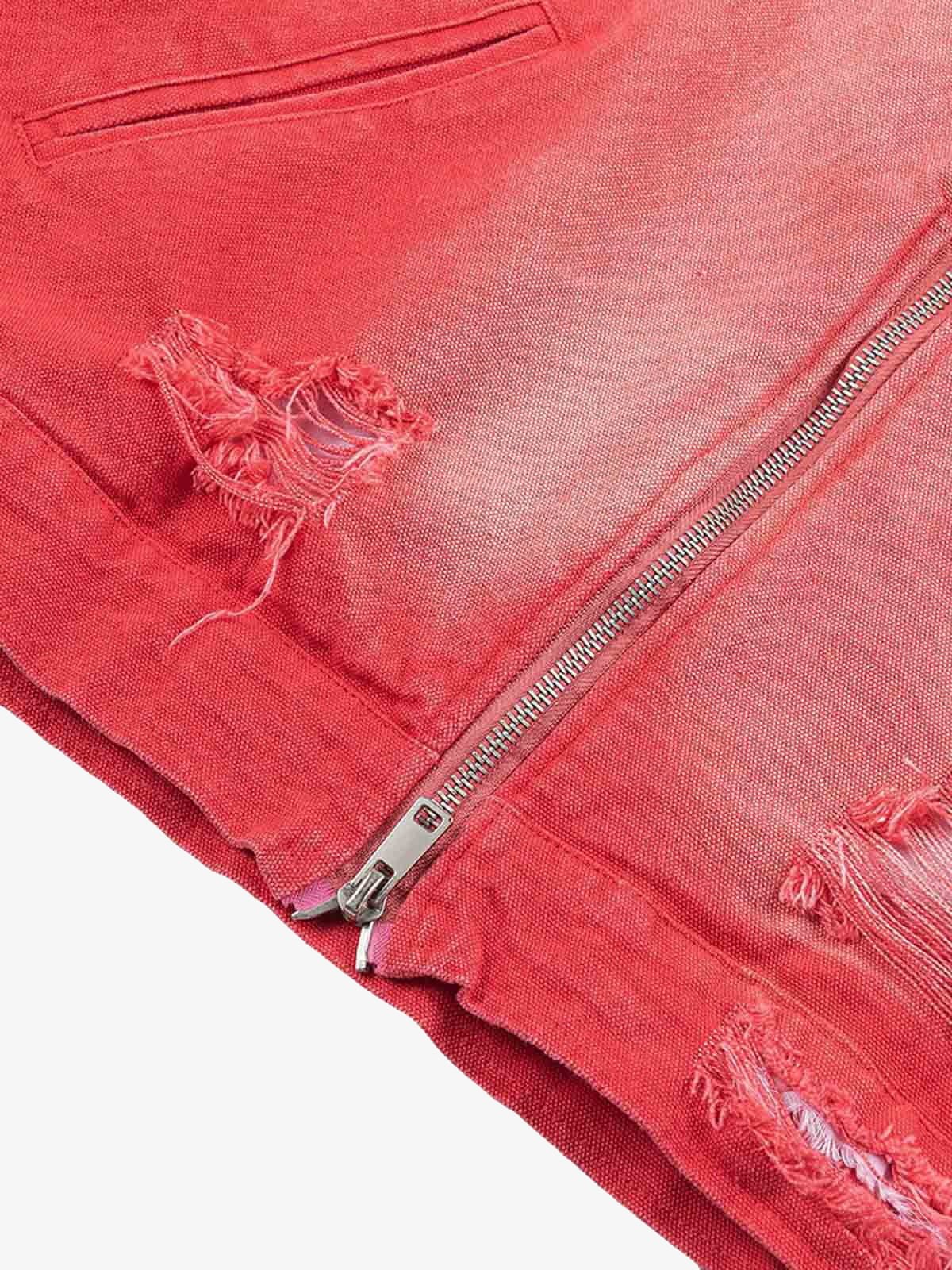 Retro Ripped Washed Contrast Color Work Jacket