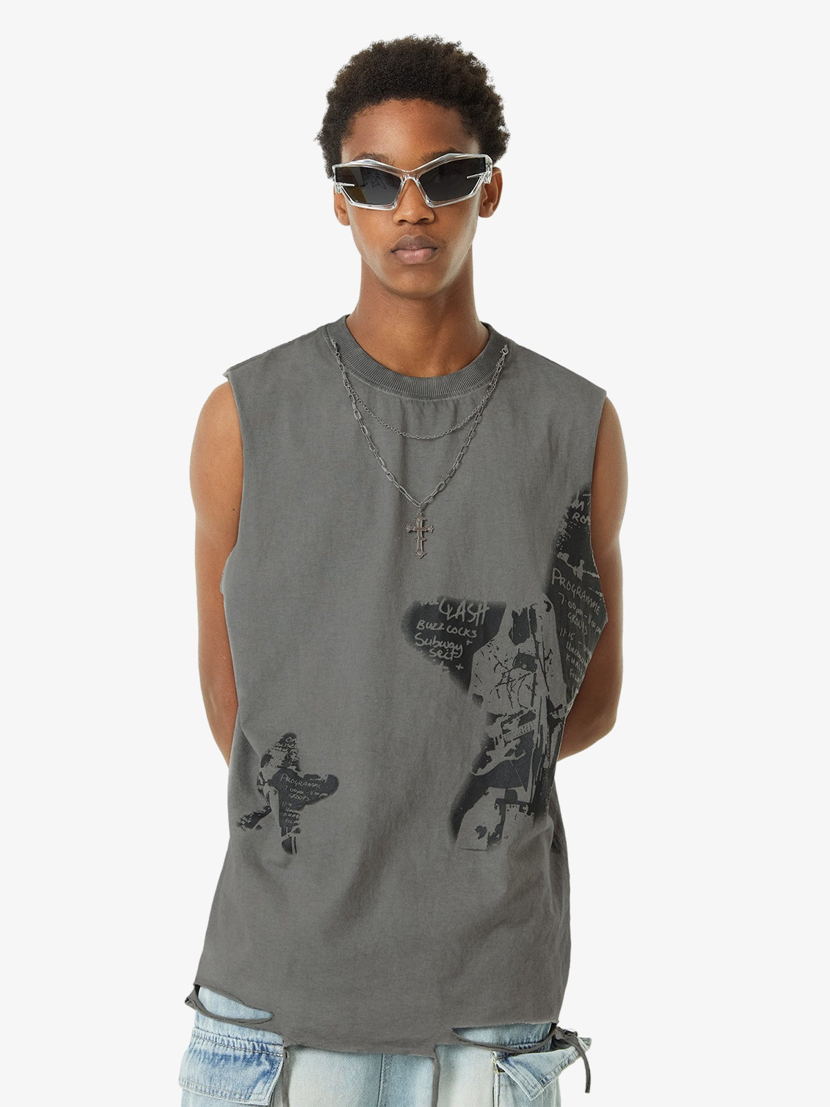 Vintage Necklace Star Print Hip-Hop Tank Top