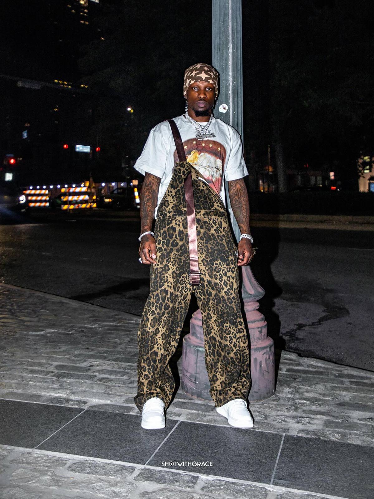 Leopard Print Street Style Workwear Overalls