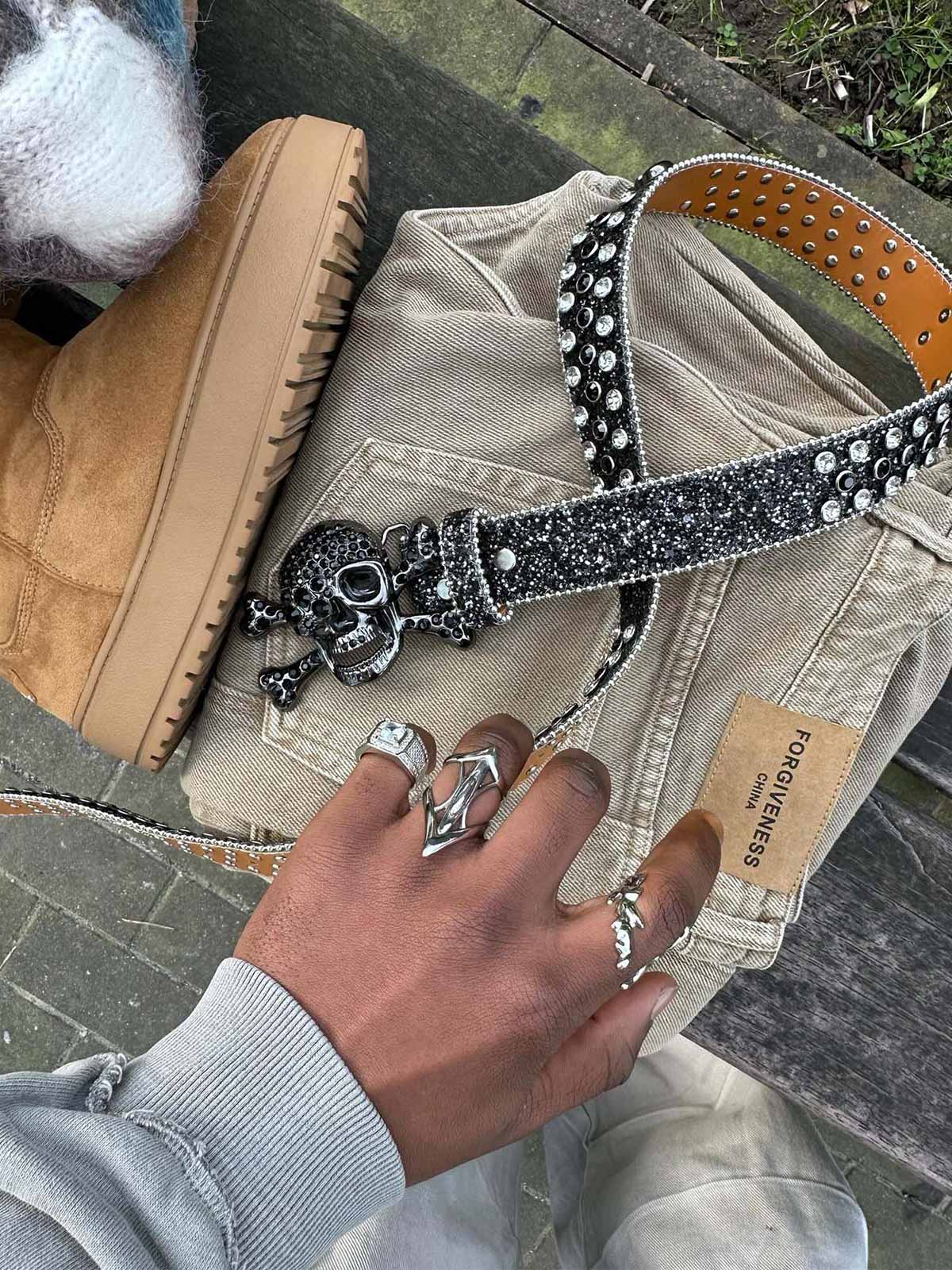 Rhinestone Skull Belt