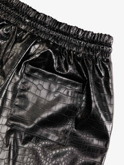 Letter Embroidered Leather Shorts