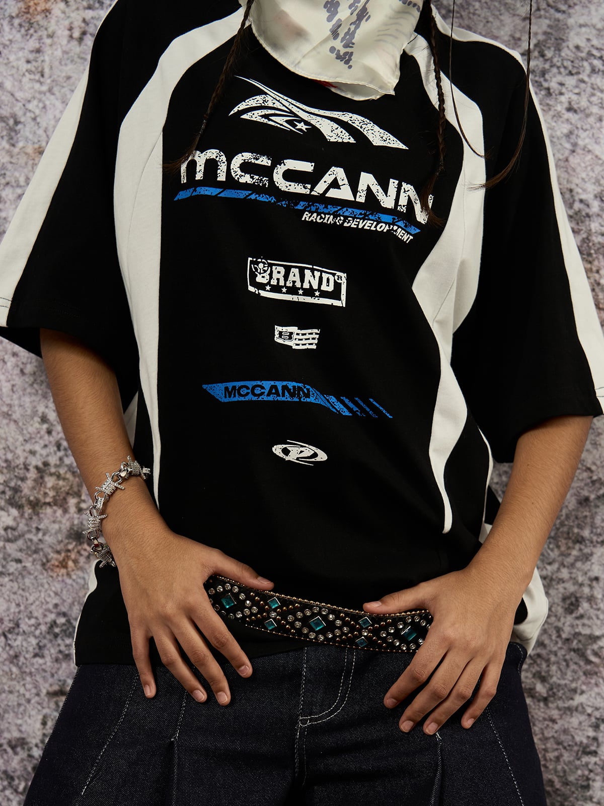Contrast Color Motorcycle Print T-shirt