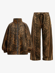 French Terry Cheetah Print Suede Tracksuit