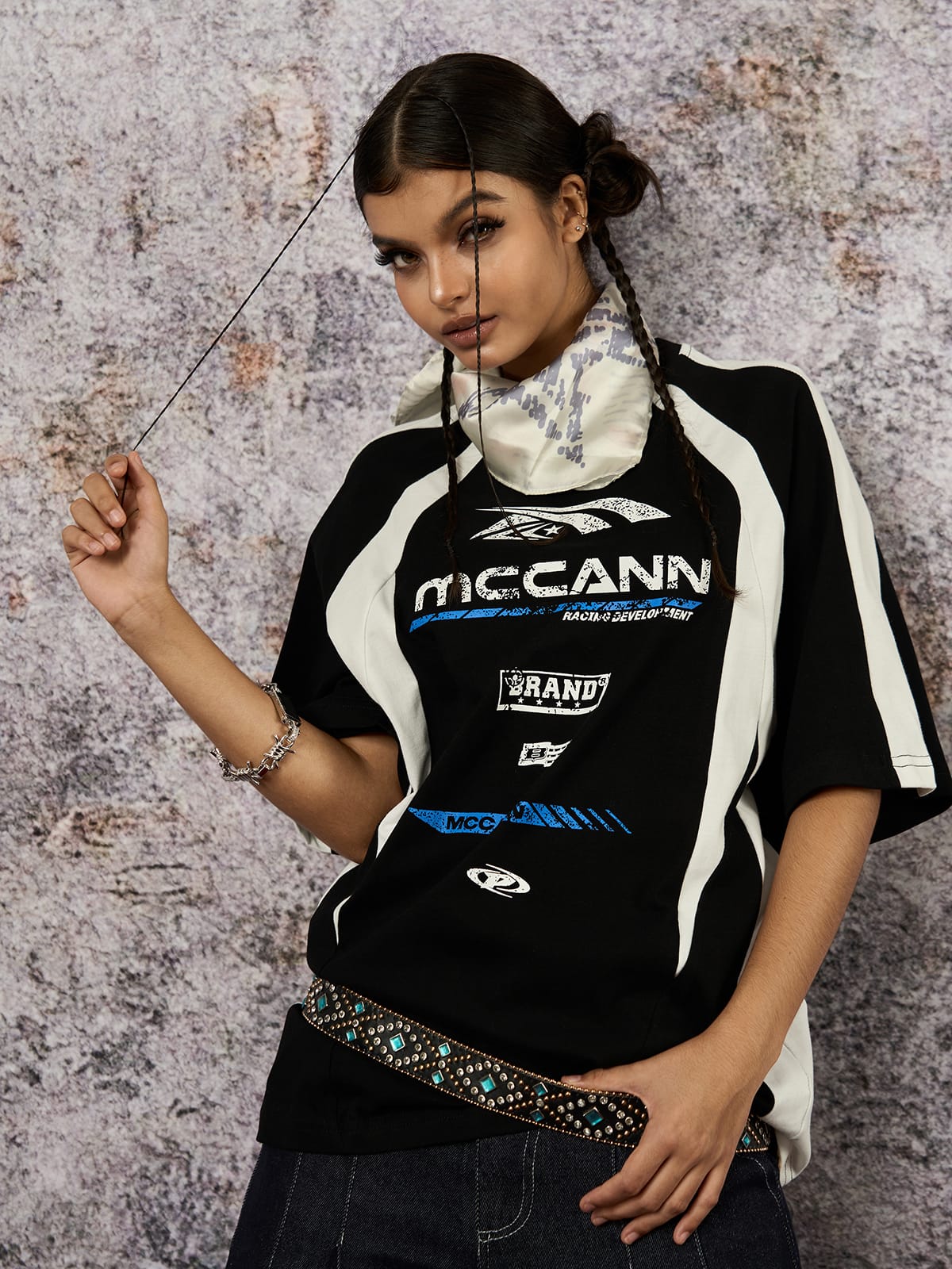 Contrast Color Motorcycle Print T-shirt