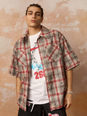 Distressed Patch Plaid Short-Sleeve Shirt