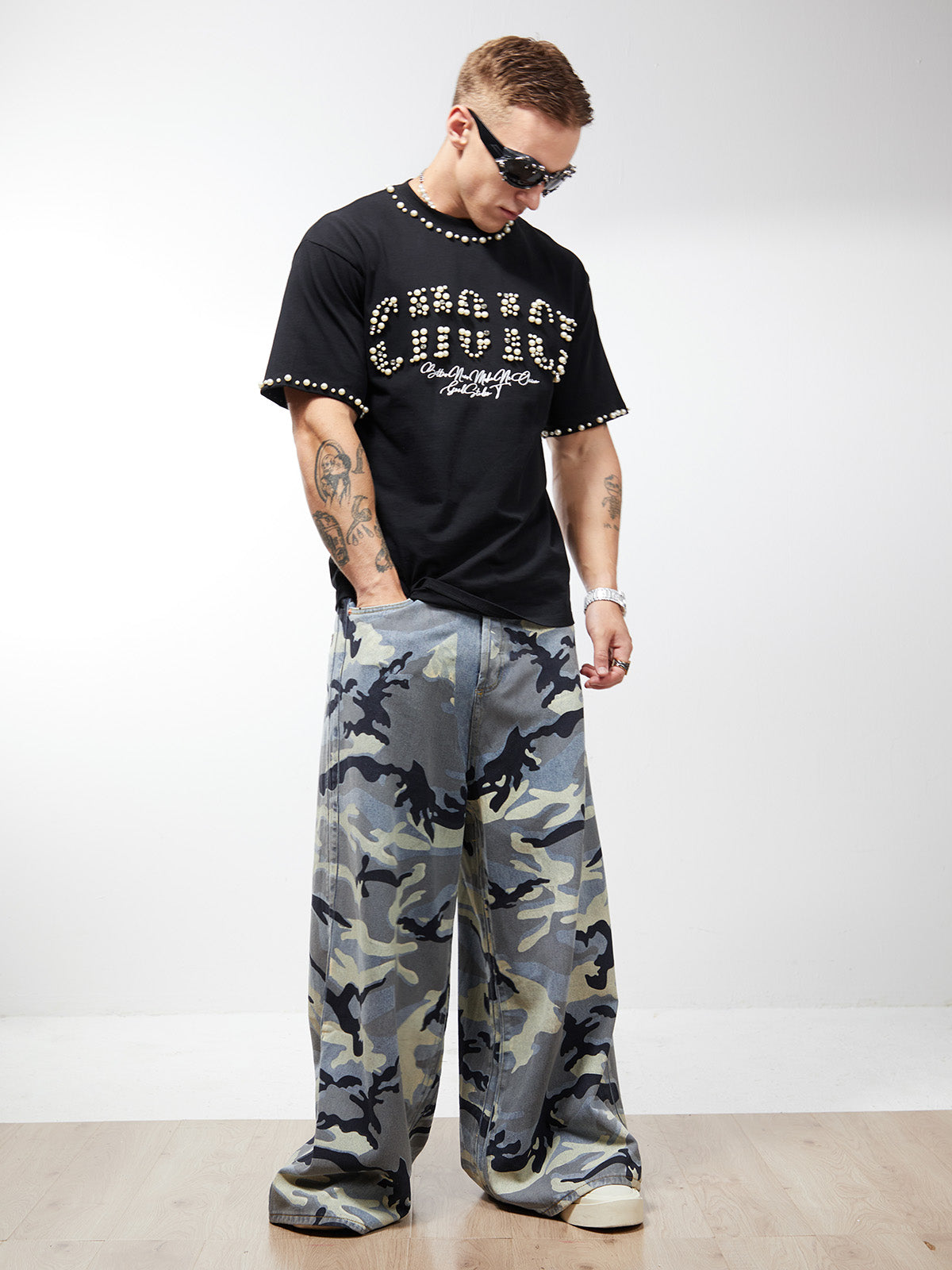 Street Retro Camouflage Baggy Jeans