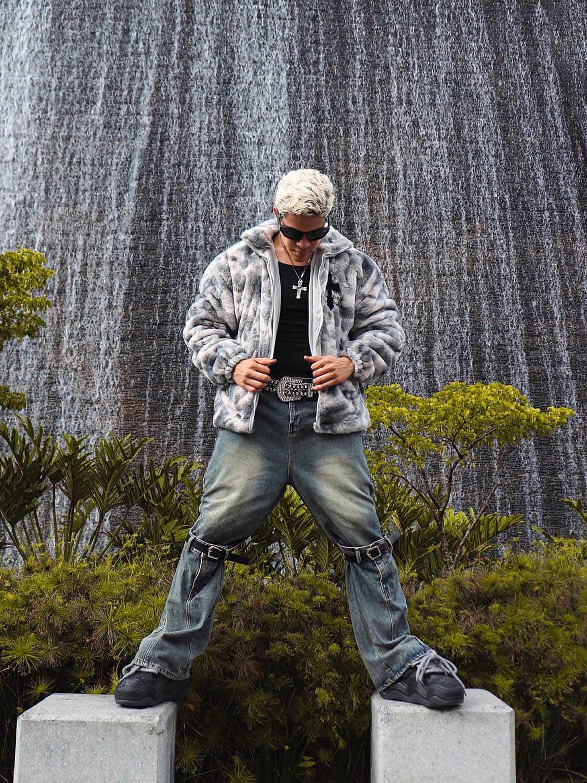 Heavy-Duty Faux Lambswool Tie-Dye Urban Jacket