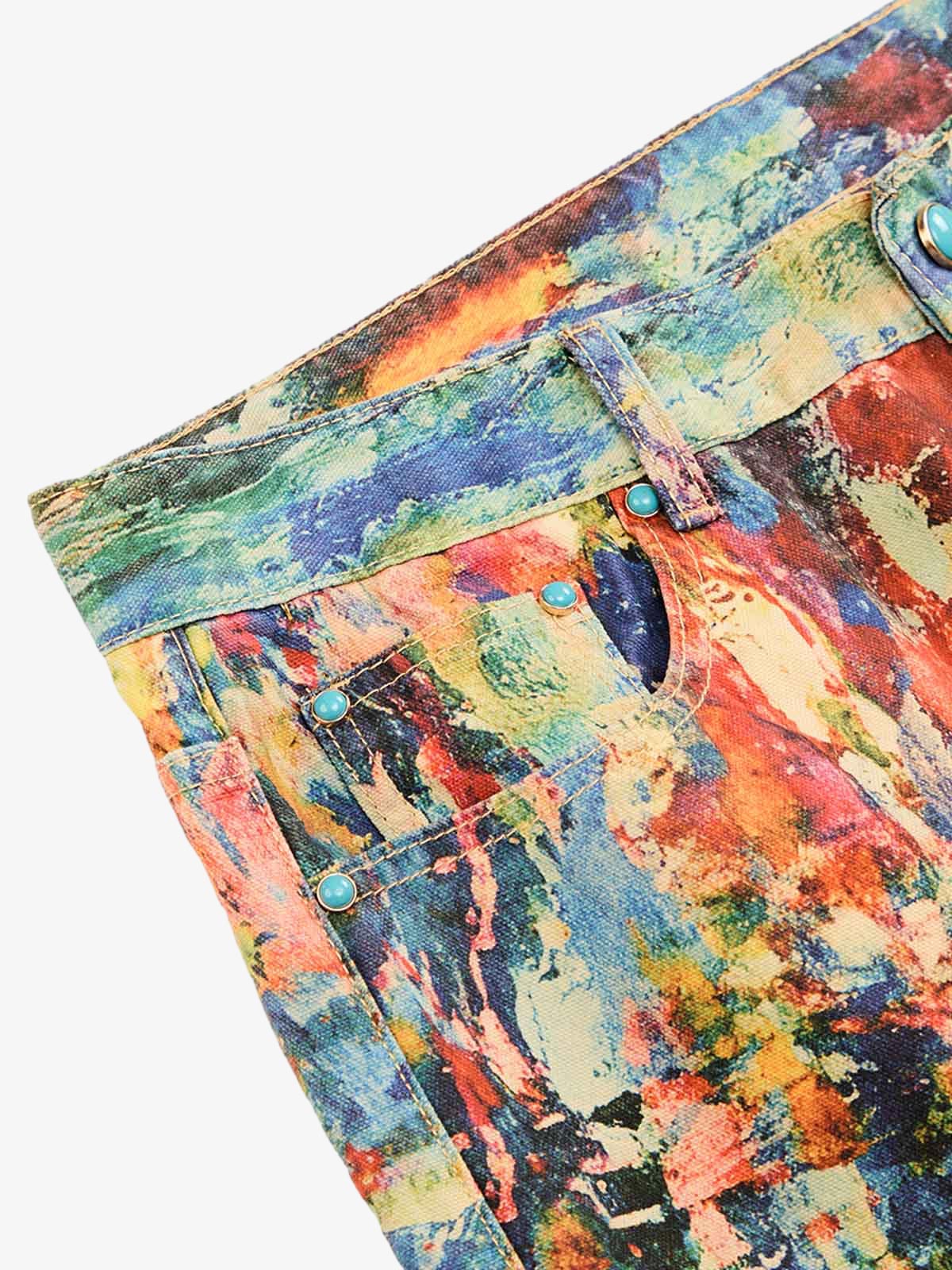 Street Oil Painting Color Straight Jeans