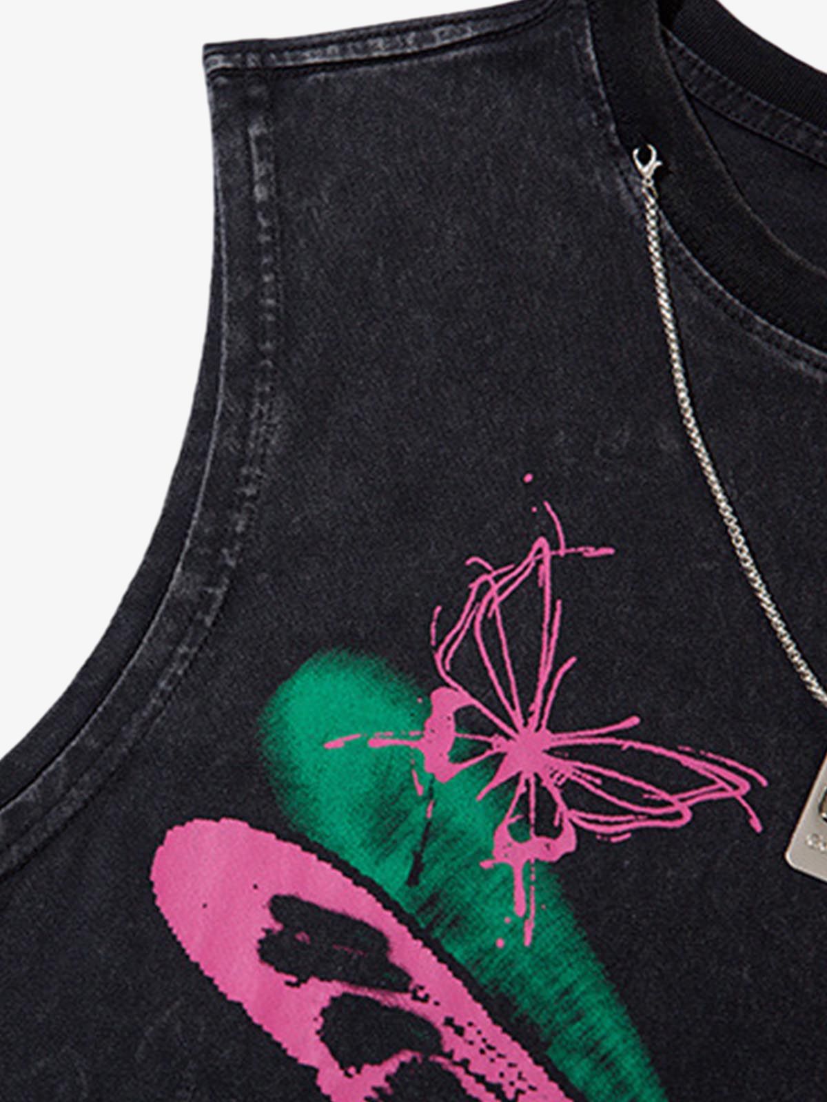 Raw Edge Butterfly Print Vest