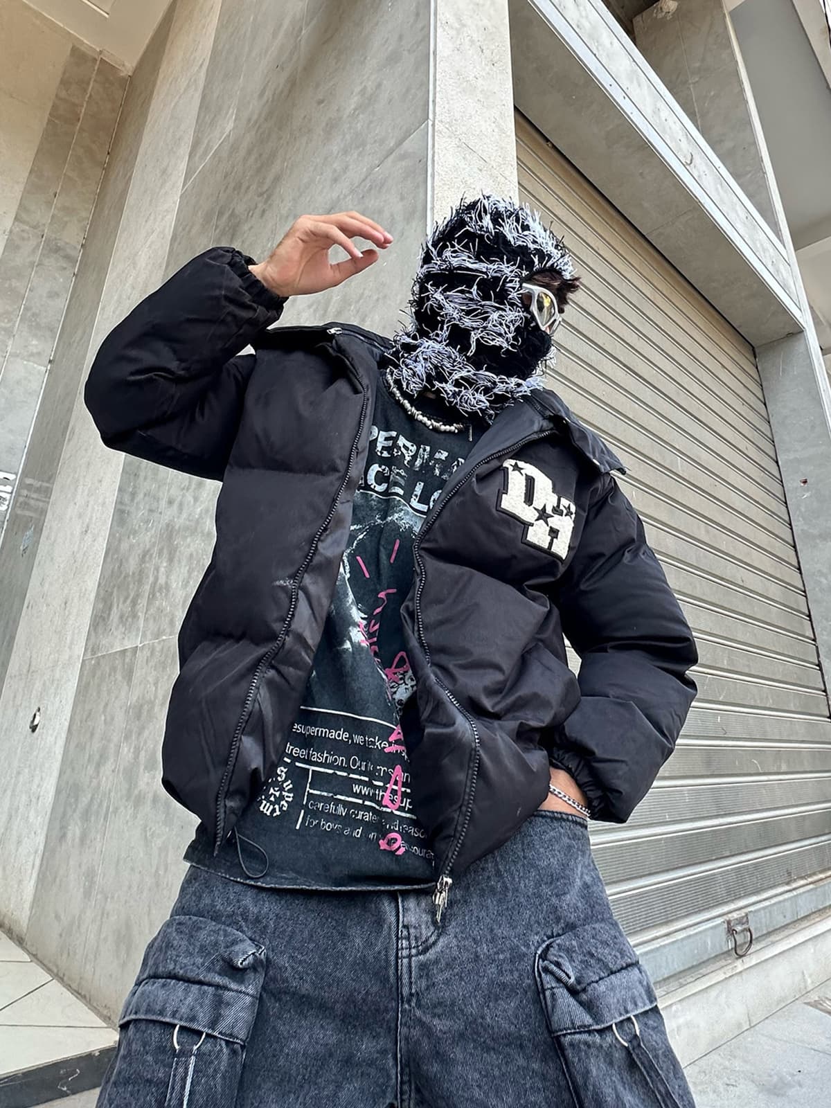 Retro Letter Print Down Jacket