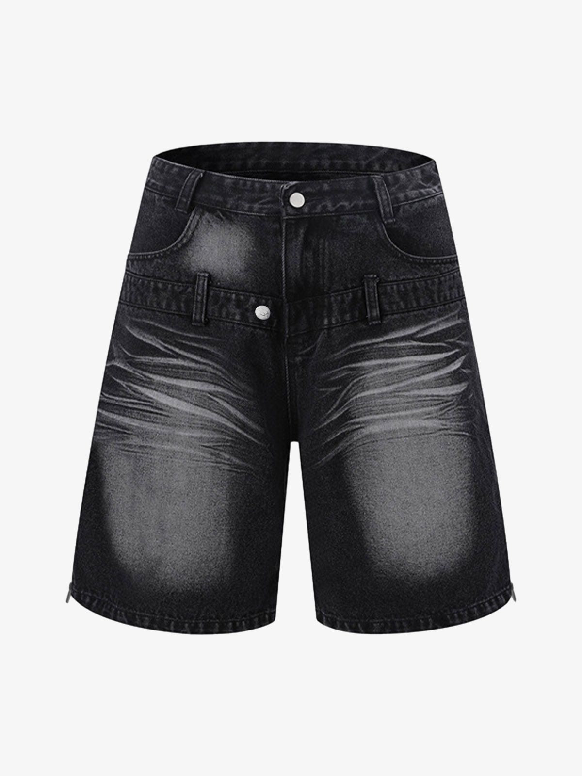 Distressed Washed Workwear Denim Shirt And Jorts Set