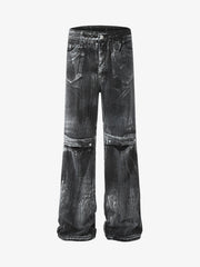 Street Batik Deconstructed Split Jeans