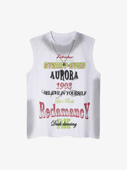 Spray- Painted Letter Print Necklace Vest
