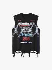 Retro Tattered Print Vest