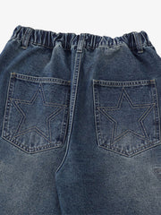 Street Patchwork Star Embroidered Denim Shorts