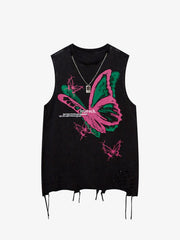 Raw Edge Butterfly Print Vest