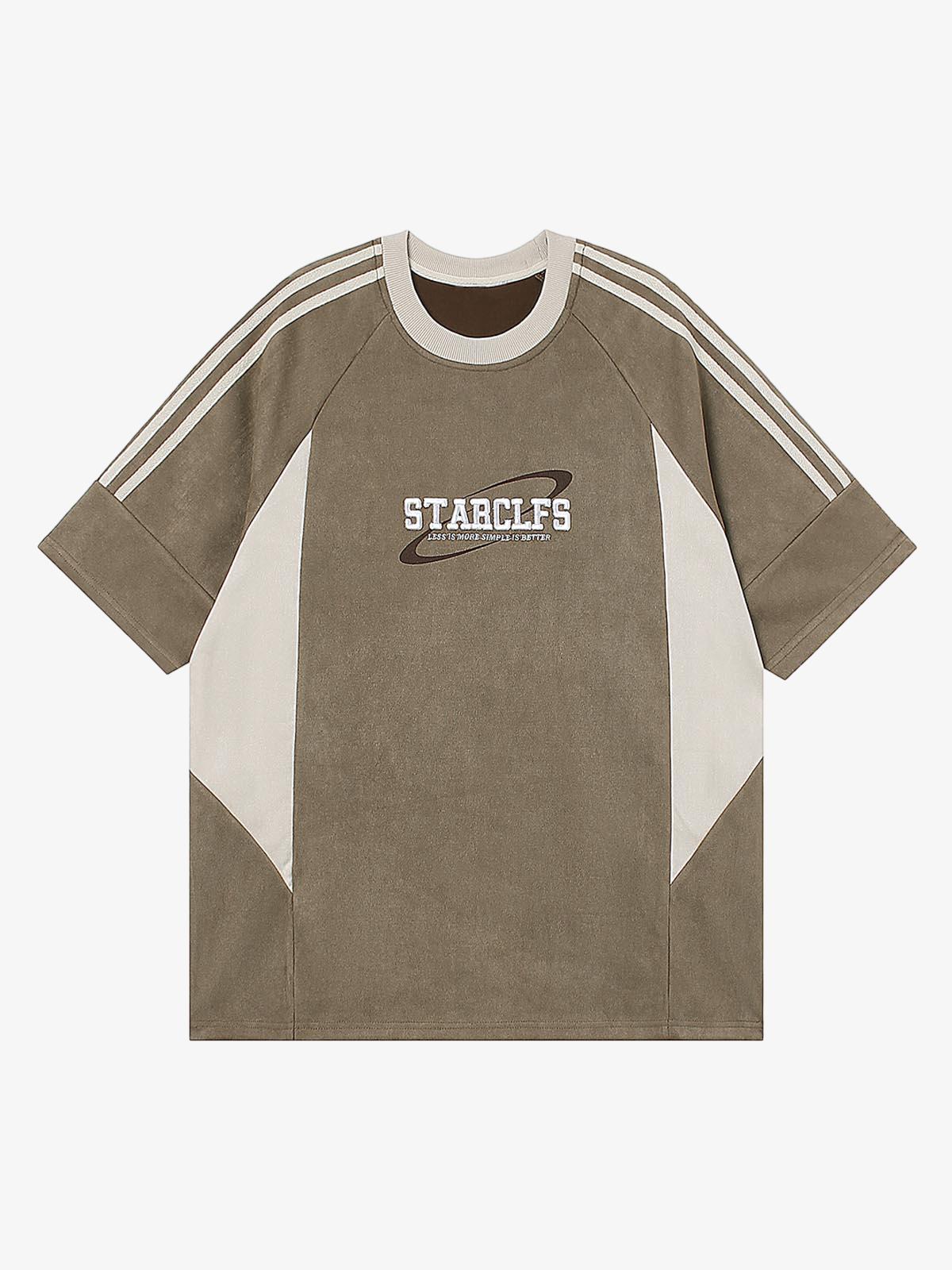 Suede Contrast Color Spliced Letter Embroidery Oversize T-Shirt